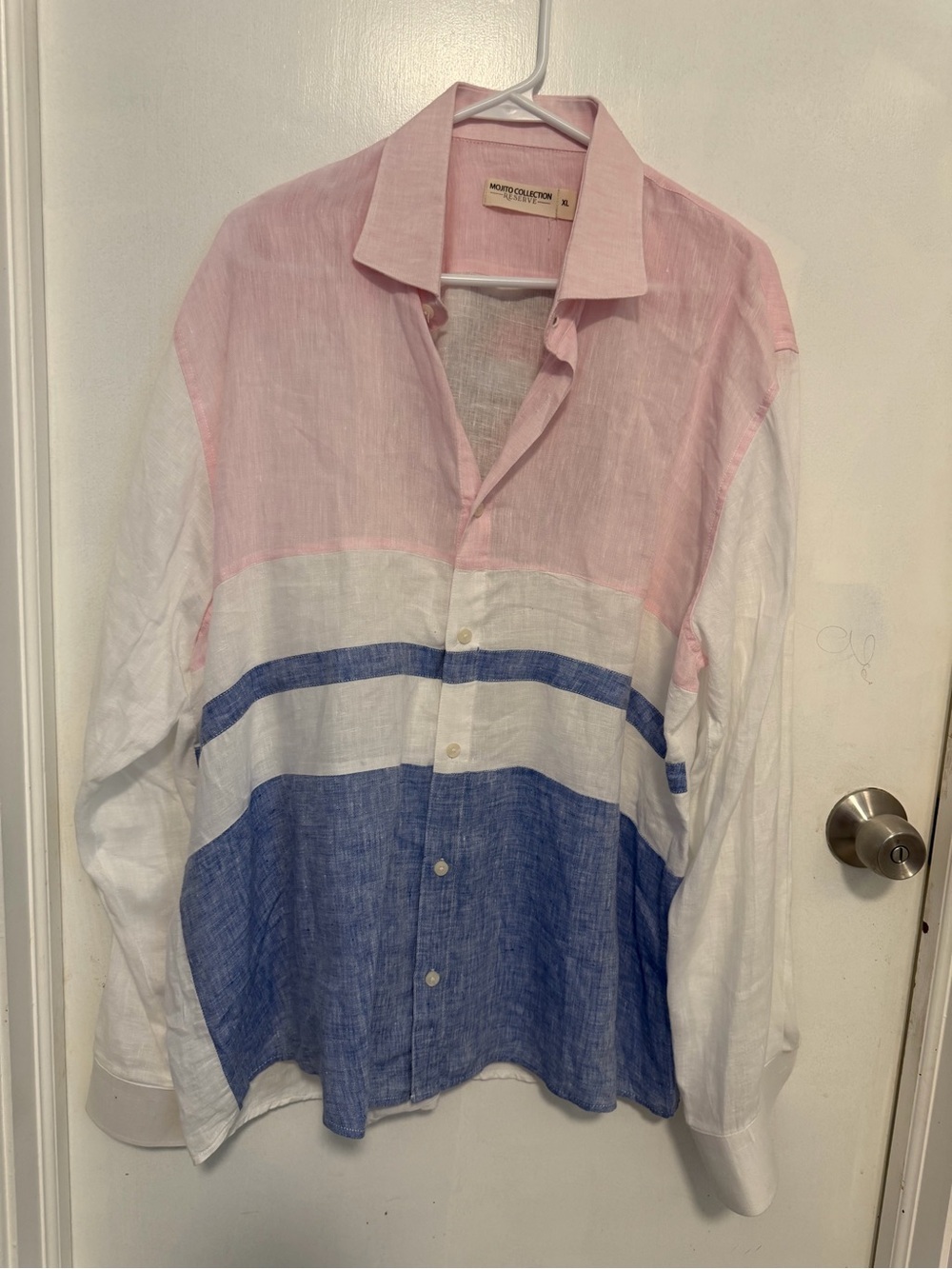 Men's Colorblock Linen Button-Down Shirt - Pink White Blue NWOT